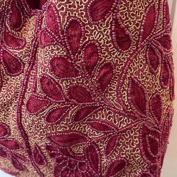 VINTAGE Gold and Red Beaded Hobo Bag - Picture 3 of 6